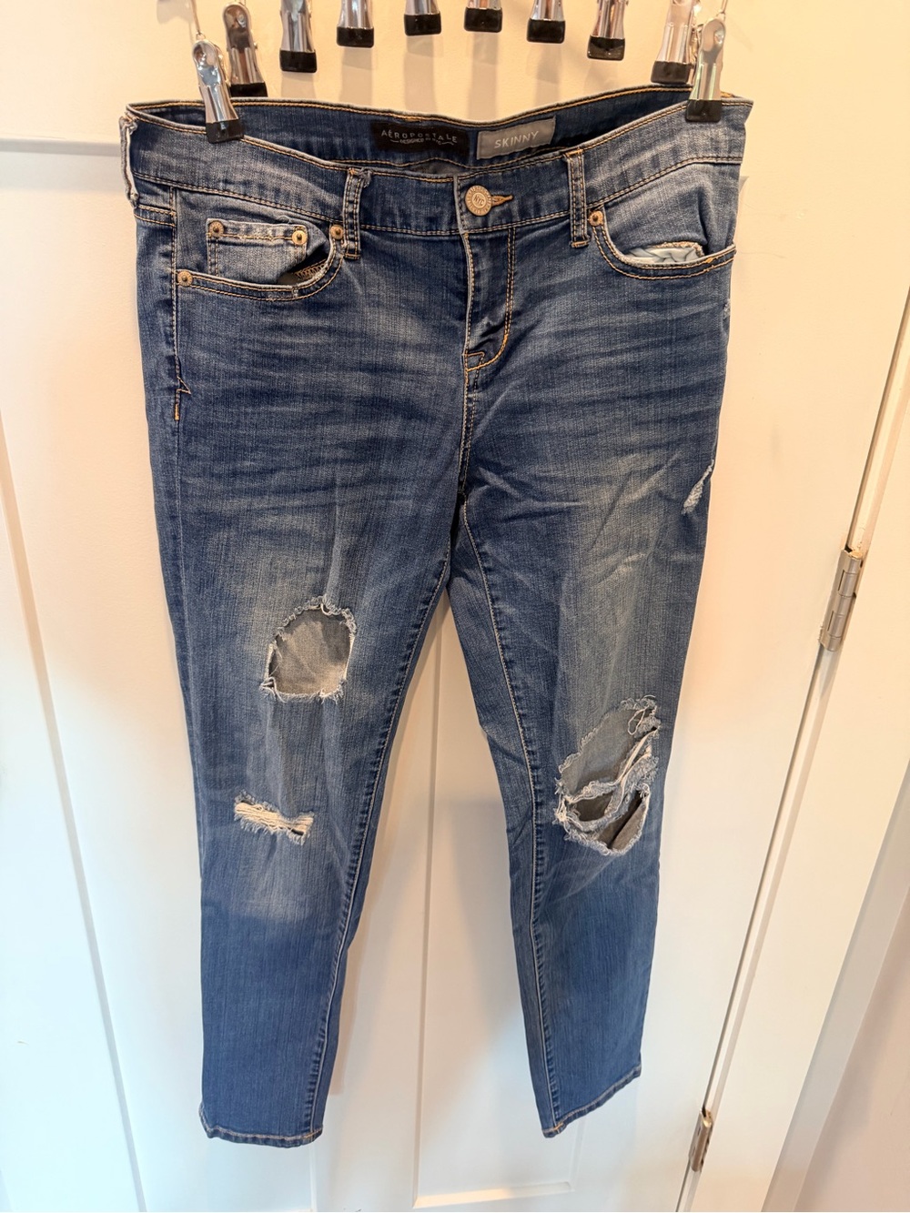 Aeropostale Distressed Skinny Jeans Medium Wash Size 8 Short Petite